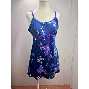 Jones New York Nightgown Slip Dress Blue Women's Large Floral‎ Sleeveless